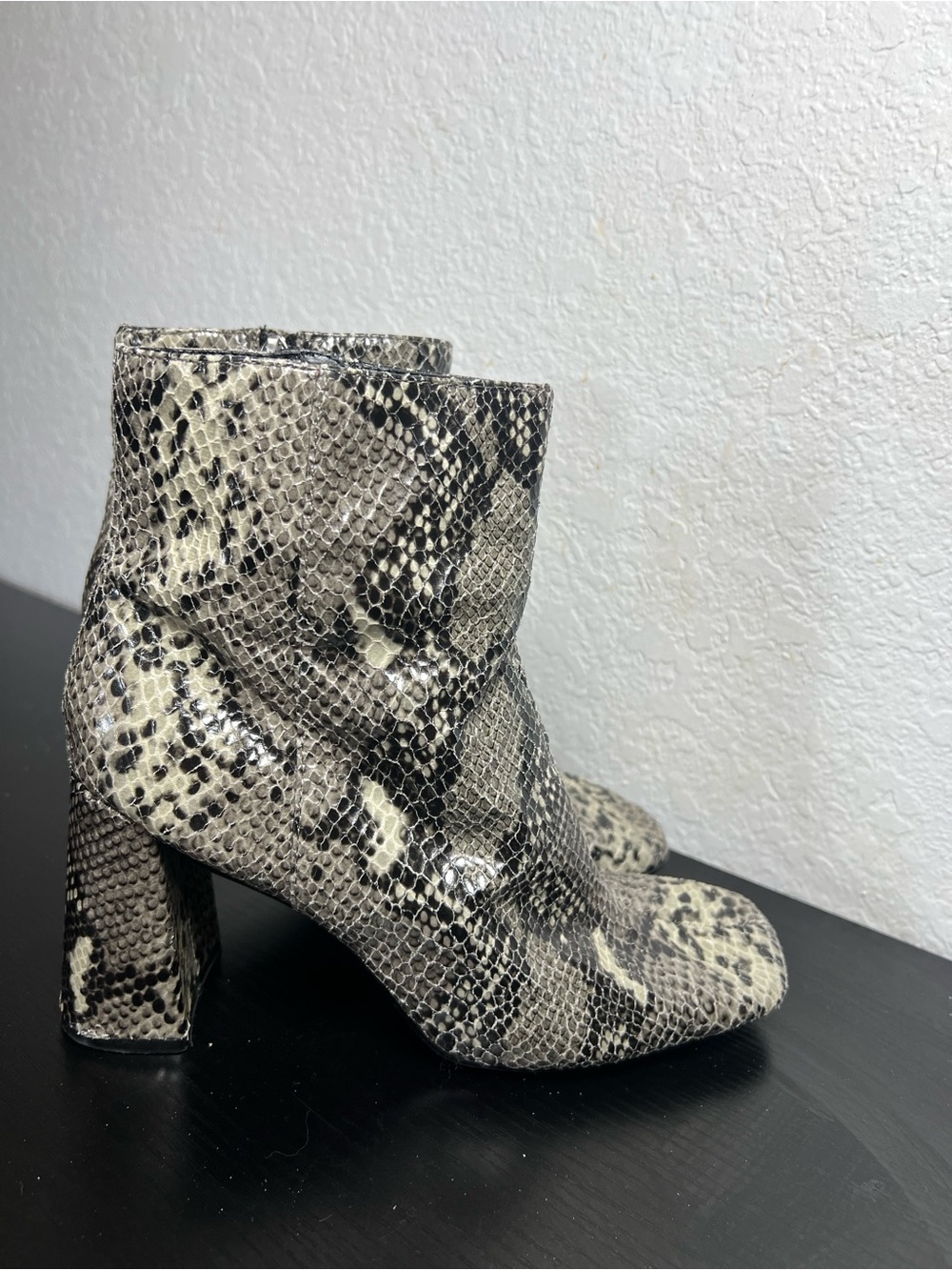 Charles By Charles David Black and Cream Snake-Print Ankle Boots